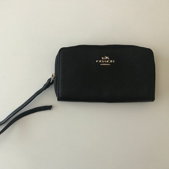 Coach Black Leather Zip Wristlet Wallet - Picture 2 of 11